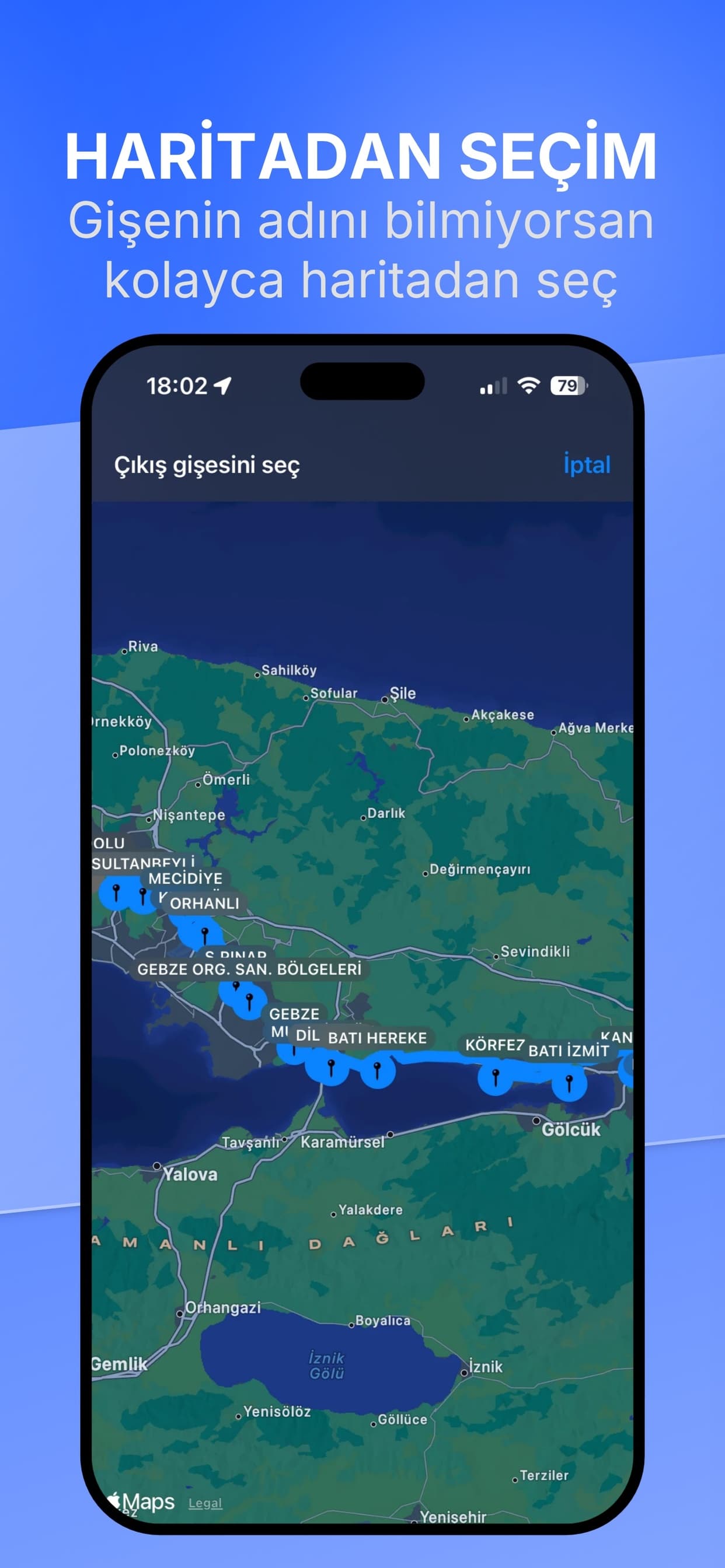 Pick a toll gate directly from the map