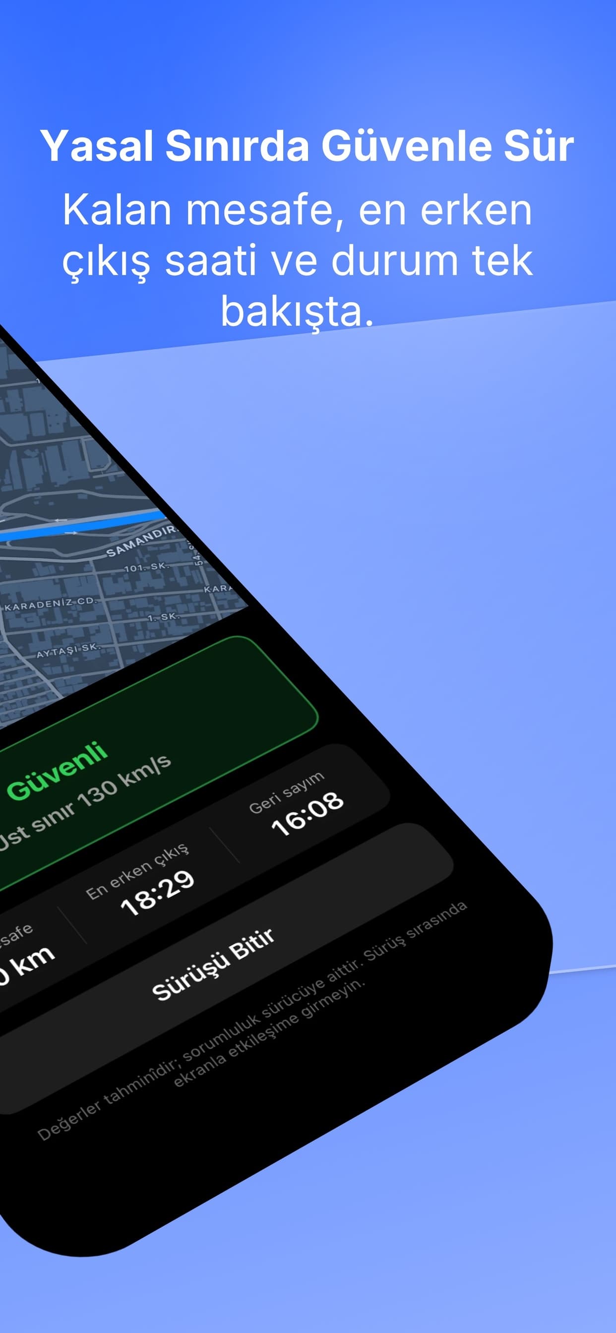 At-a-glance trip status — safe indicator, earliest exit and countdown
